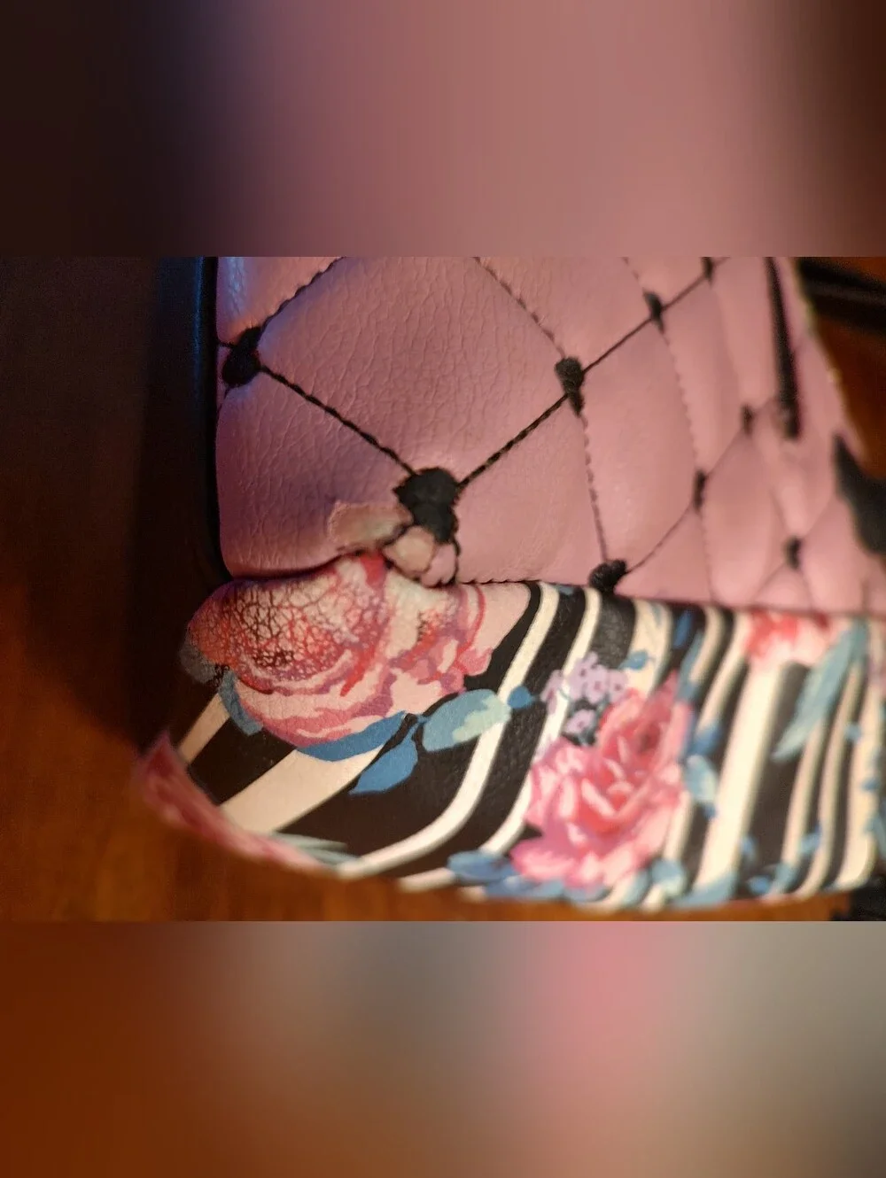 Betsey Johnson Pink Quilted Satchel with Floral & Stripes